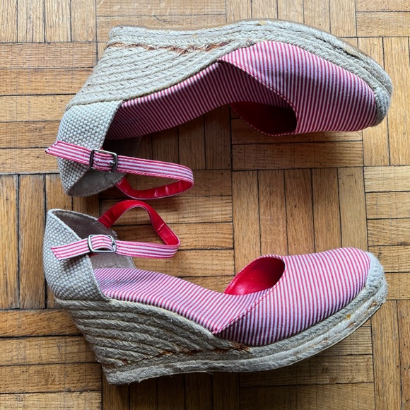 Old Navy Striped Pink/White Wedge Espadrilles Size 9 - Picture 5 of 10